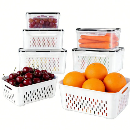 Stackable Fridge Organizer Containers – BPA-Free Produce Storage Bins with Removable Colander