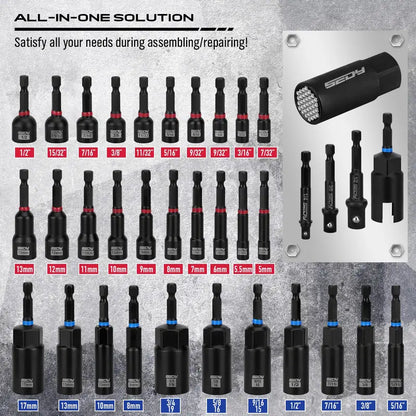 Magnetic Impact Nut Driver Set – 41/59/80-Piece SAE & Metric Socket Set with Adapters, Extensions & Bit Holder