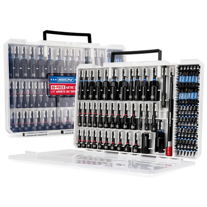 Magnetic Impact Nut Driver Set – 41/59/80-Piece SAE & Metric Socket Set with Adapters, Extensions & Bit Holder