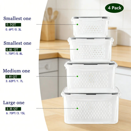 Stackable Fridge Organizer Containers – BPA-Free Produce Storage Bins with Removable Colander