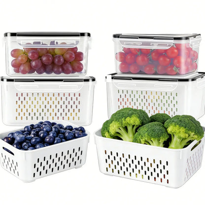 Stackable Fridge Organizer Containers – BPA-Free Produce Storage Bins with Removable Colander