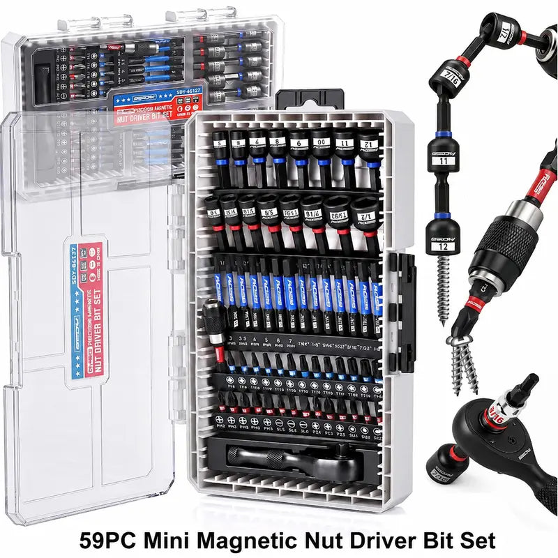 Magnetic Impact Nut Driver Set – 41/59/80-Piece SAE & Metric Socket Set with Adapters, Extensions & Bit Holder
