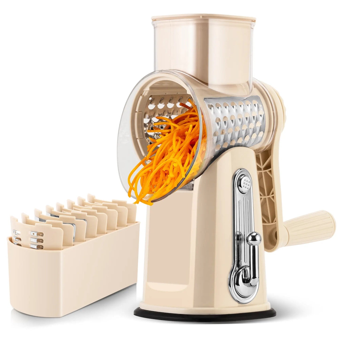 Kitchen Rotary Cheese Grater – 5 Interchangeable Blade Vegetable Cutter & Shredder