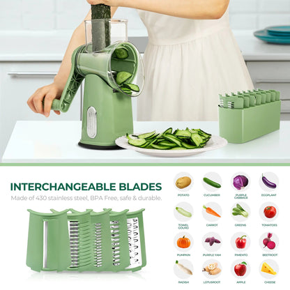 Kitchen Rotary Cheese Grater – 5 Interchangeable Blade Vegetable Cutter & Shredder