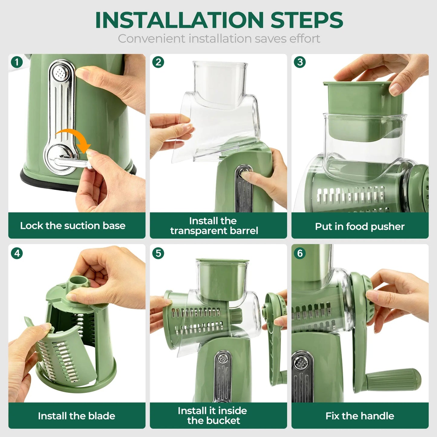 Kitchen Rotary Cheese Grater – 5 Interchangeable Blade Vegetable Cutter & Shredder