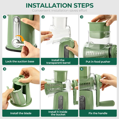 Kitchen Rotary Cheese Grater – 5 Interchangeable Blade Vegetable Cutter & Shredder