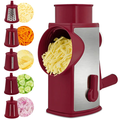 Kitchen Rotary Cheese Grater – 5 Interchangeable Blade Vegetable Cutter & Shredder
