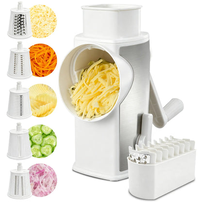 Kitchen Rotary Cheese Grater – 5 Interchangeable Blade Vegetable Cutter & Shredder