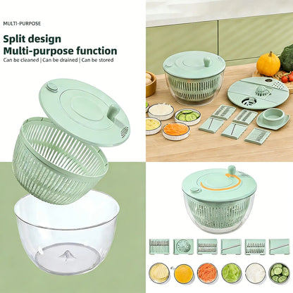 3-in-1 Vegetable Slicer & Salad Spinner – Large Capacity Washer Bowl with Strainer