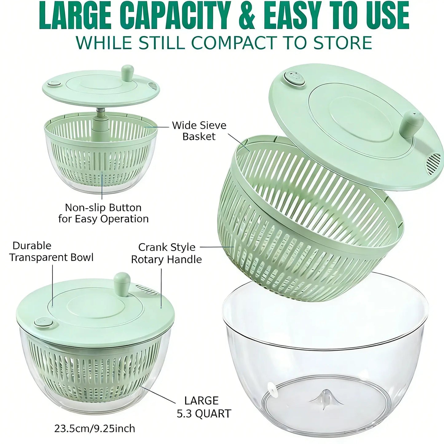 3-in-1 Vegetable Slicer & Salad Spinner – Large Capacity Washer Bowl with Strainer