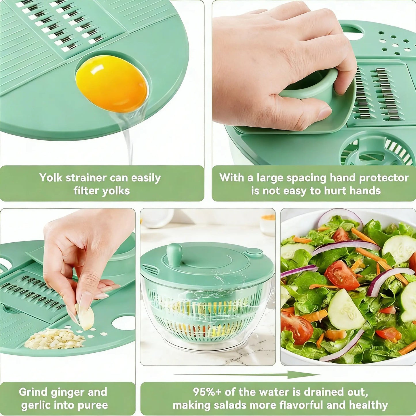 3-in-1 Vegetable Slicer & Salad Spinner – Large Capacity Washer Bowl with Strainer