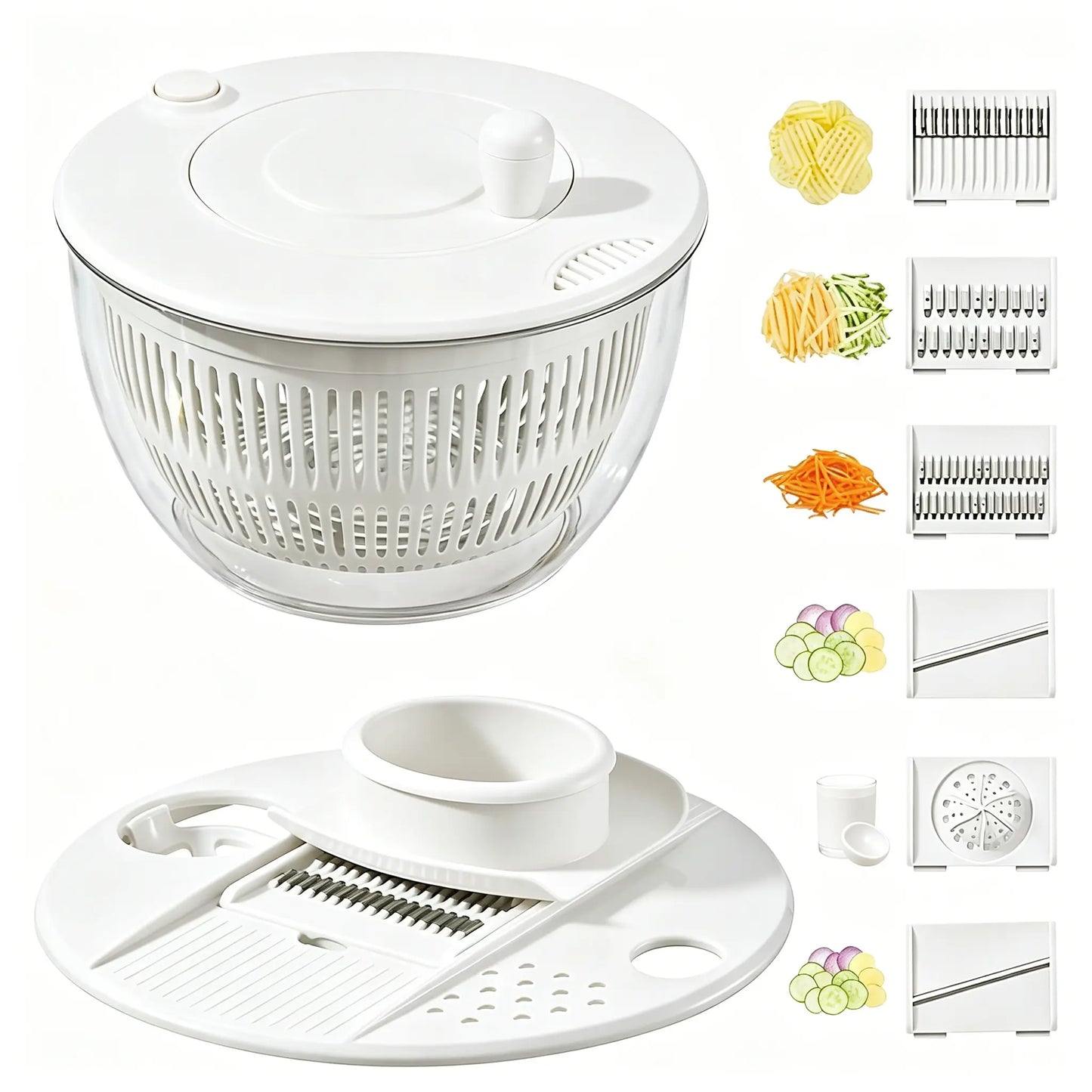 3-in-1 Vegetable Slicer & Salad Spinner – Large Capacity Washer Bowl with Strainer