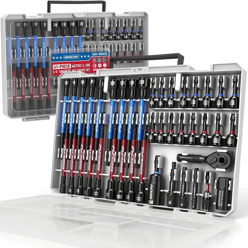 Magnetic Impact Nut Driver Set – 41/59/80-Piece SAE & Metric Socket Set with Adapters, Extensions & Bit Holder