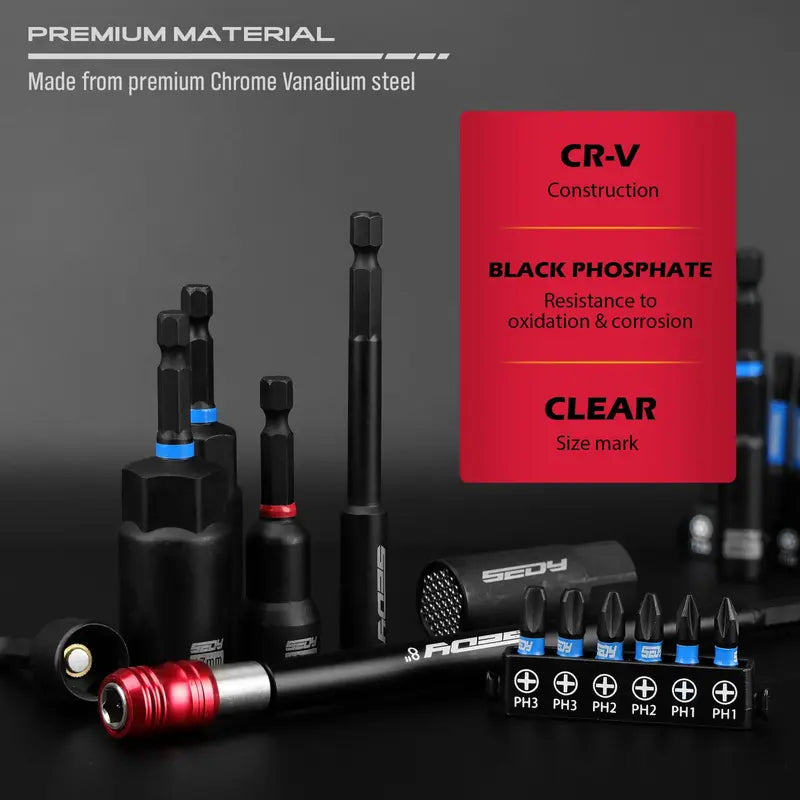 Magnetic Impact Nut Driver Set – 41/59/80-Piece SAE & Metric Socket Set with Adapters, Extensions & Bit Holder