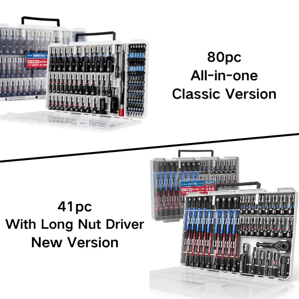 Magnetic Impact Nut Driver Set – 41/59/80-Piece SAE & Metric Socket Set with Adapters, Extensions & Bit Holder